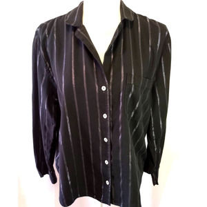 Victoria's Secret long sleeve button up black & silver sleep shirt
